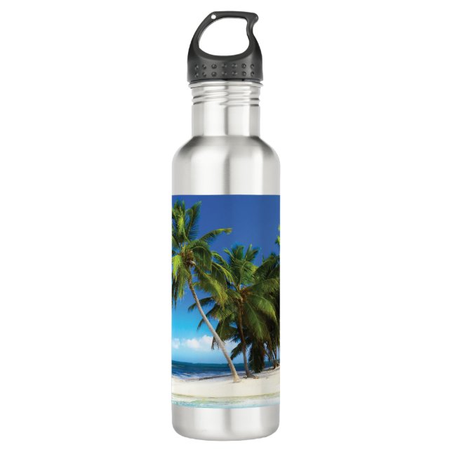 Exotic beach throw pillow 710 ml water bottle (Front)