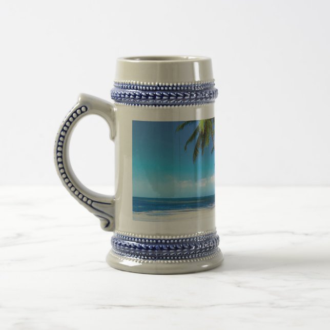 Exotic beach throw pillow beer stein (Left)