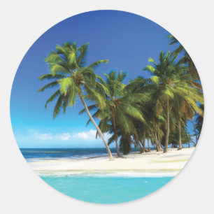 Exotic beach throw pillow classic round sticker
