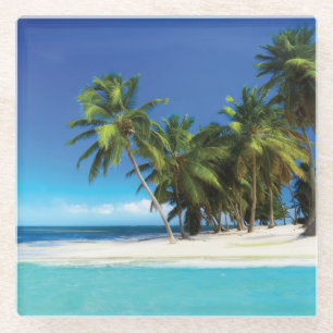 Exotic beach throw pillow glass coaster
