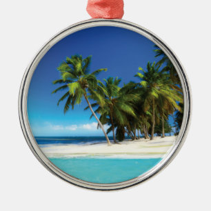 Exotic beach throw pillow metal ornament