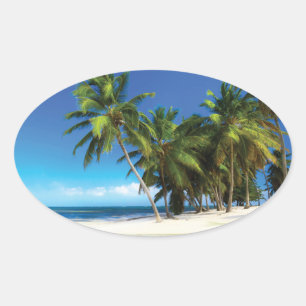 Exotic beach throw pillow oval sticker