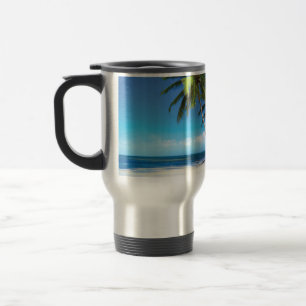 Exotic beach throw pillow travel mug