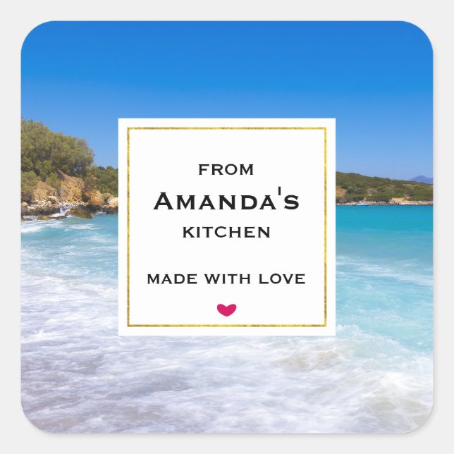 Exotic Beach Tropical Island Paradise Kitchen Square Sticker (Front)