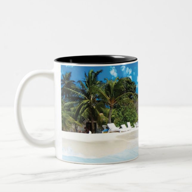 Exotic Beach  Two-Tone Coffee Mug (Left)