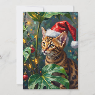 Exotic Bengal Cat Jungle Christmas Playtime Art Holiday Card