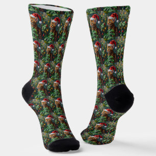 Exotic Bengal Cat Jungle Christmas Playtime Art Socks