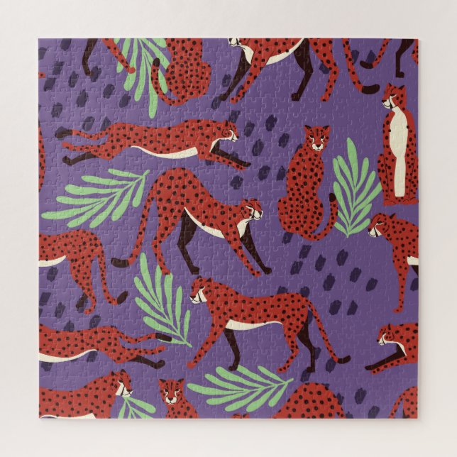 Exotic big cats, tropical plants pattern. jigsaw puzzle (Vertical)