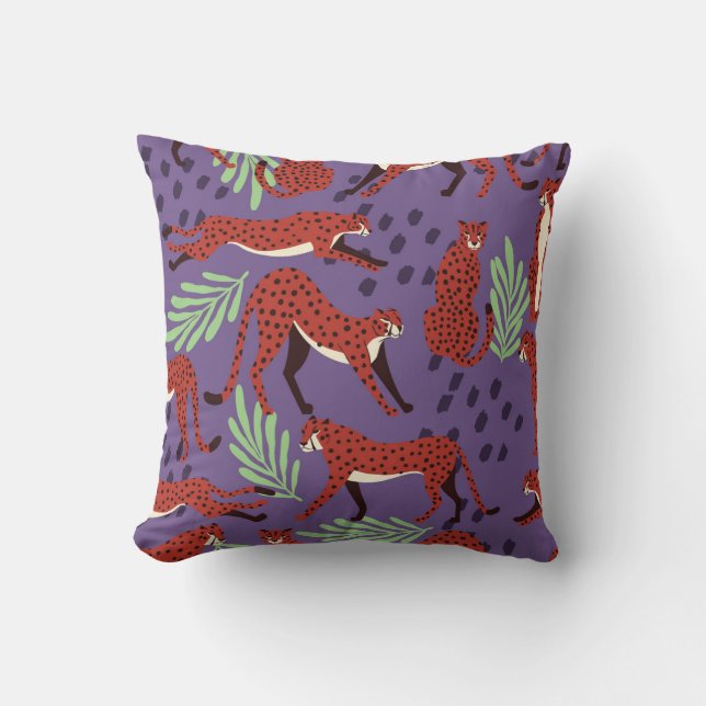 Exotic big cats, tropical plants pattern. throw pillow (Front)