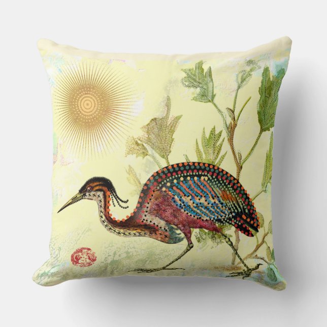 Exotic Bird Dot Painting Custom Throw Pillow (Front)