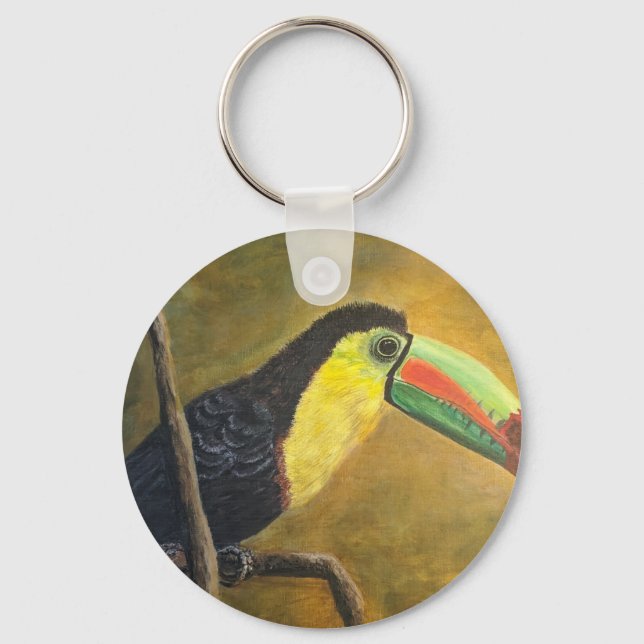 Exotic Bird Metal Circle Keychain, 2" Keychain (Front)
