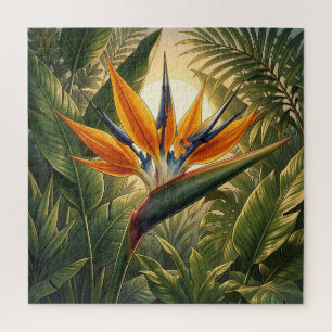 Exotic Bird of Paradise Tropical Jungle Sunset Jigsaw Puzzle