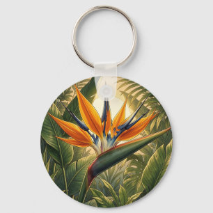 Exotic Bird of Paradise Tropical Jungle Sunset Keychain