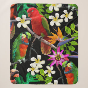 exotic birds and beautiful flowers sherpa blanket