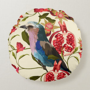 Exotic birds, flowers, pomegranate. round pillow
