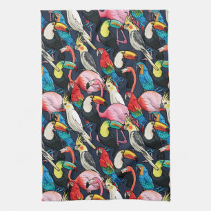 Exotic birds kitchen towel
