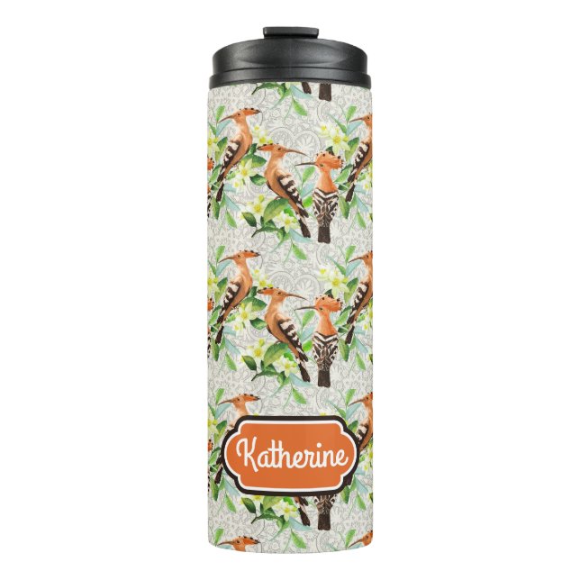 Exotic Birds On Lace | Add Your Name Thermal Tumbler (Front)