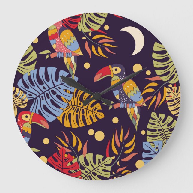 Exotic Birds Plants Colourful Pattern Large Clock (Front)
