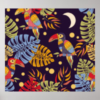 Exotic Birds Plants Colourful Pattern