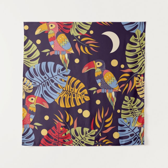 Exotic Birds Plants Colourful Pattern Tapestry (Front)