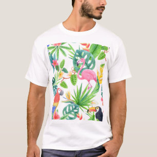 Exotic birds, rainforest watercolor seamless patte T-Shirt