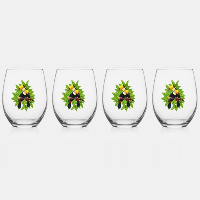 Exotic Birds Stemless Wine Glass (Front)