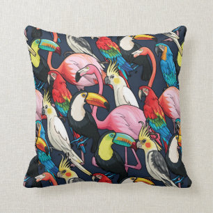 Exotic birds throw pillow