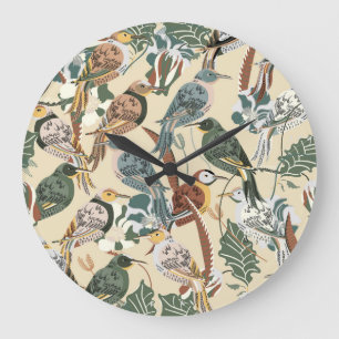 Exotic Birds: Tropical Seamless Print. Large Clock