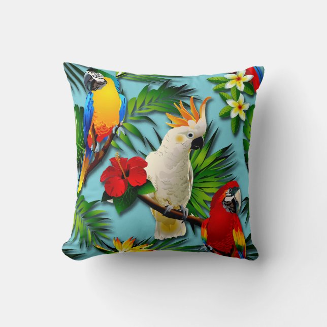 Exotic Birds Tropical Throw Pillow (Front)