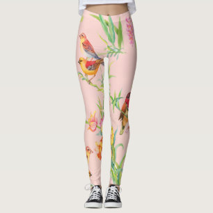 Exotic Birds: Vintage Floral Seamless. Leggings