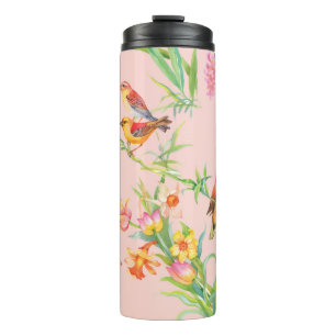 Exotic Birds: Vintage Floral Seamless. Thermal Tumbler