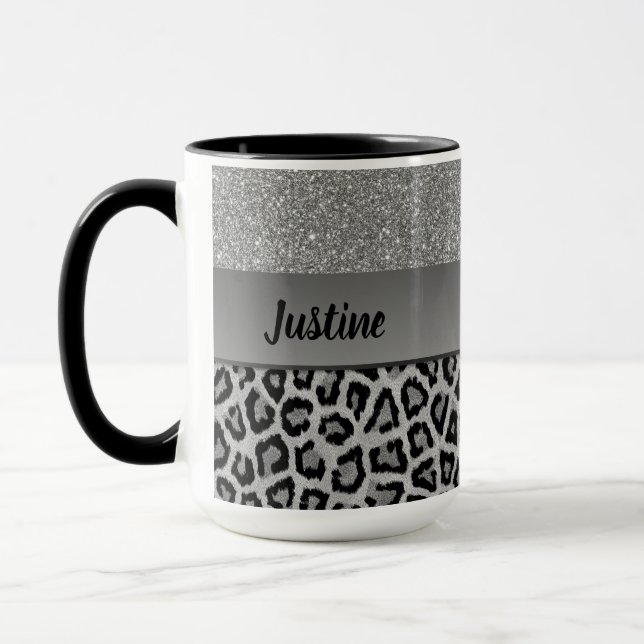Exotic Black and Grey Leopard Print Mug (Left)