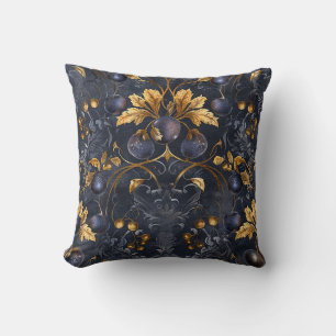 Exotic Black Berries Golden Leaves Royal Garden Throw Pillow
