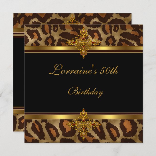 Exotic Black Gold 50th Birthday Party Invitation (Front/Back)