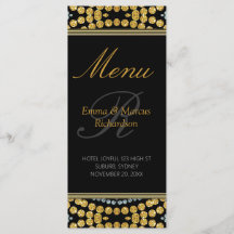 Exotic Black & Gold Decor Wedding Menu Card