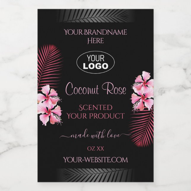 Exotic Black Product Label Pink Hawaii Flower Logo (Single Label)