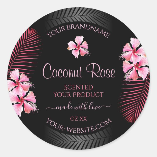Exotic Black Product Labels Pink Hawaii Flowers (Front)