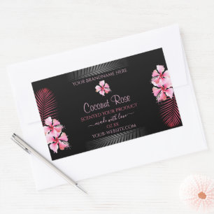 Exotic Black Product Labels Pink Hawaii Flowers