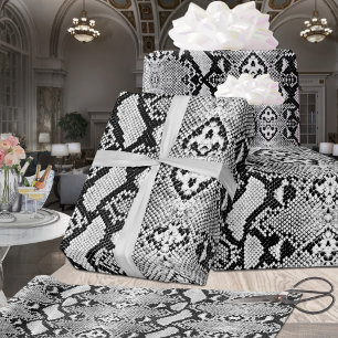 Exotic Black & White Python Snakeskin Wrapping Paper
