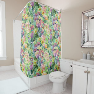 Exotic Blooming Watercolor Cacti Pattern