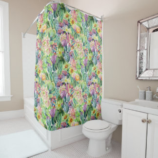 Exotic Blooming Watercolor Cacti Pattern