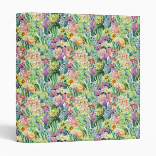 Exotic Blooming Watercolor Cacti Pattern Binder