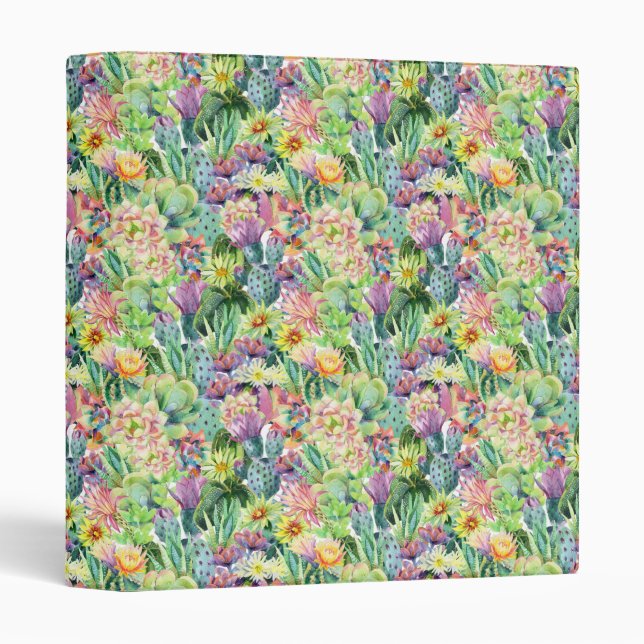 Exotic Blooming Watercolor Cacti Pattern Binder (Front/Spine)