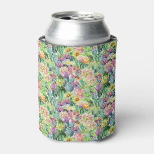 Exotic Blooming Watercolor Cacti Pattern Can Cooler