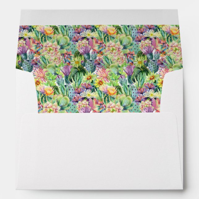 Exotic Blooming Watercolor Cacti Pattern Envelopes (Back (Bottom))