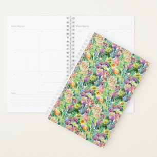 Exotic Blooming Watercolor Cacti Pattern Planner