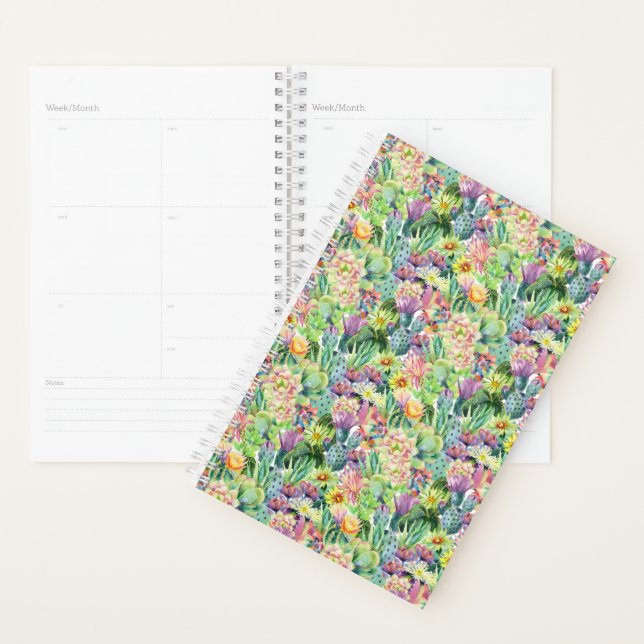 Exotic Blooming Watercolor Cacti Pattern Planner (Display)