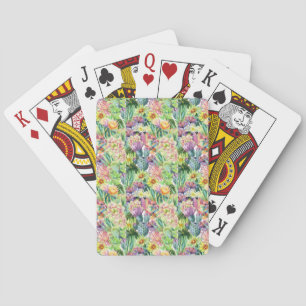Exotic Blooming Watercolor Cacti Pattern Playing Cards