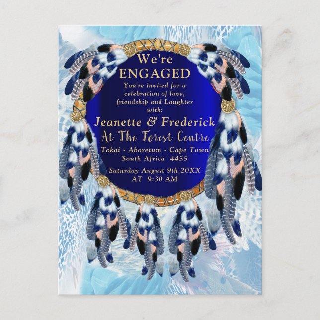 Exotic Blue Dream Catcher Engagement Invitation Postcard (Front)
