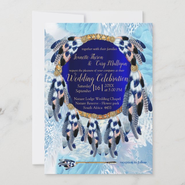 Exotic Blue Dream Catcher Faire-part de mariage (Devant)